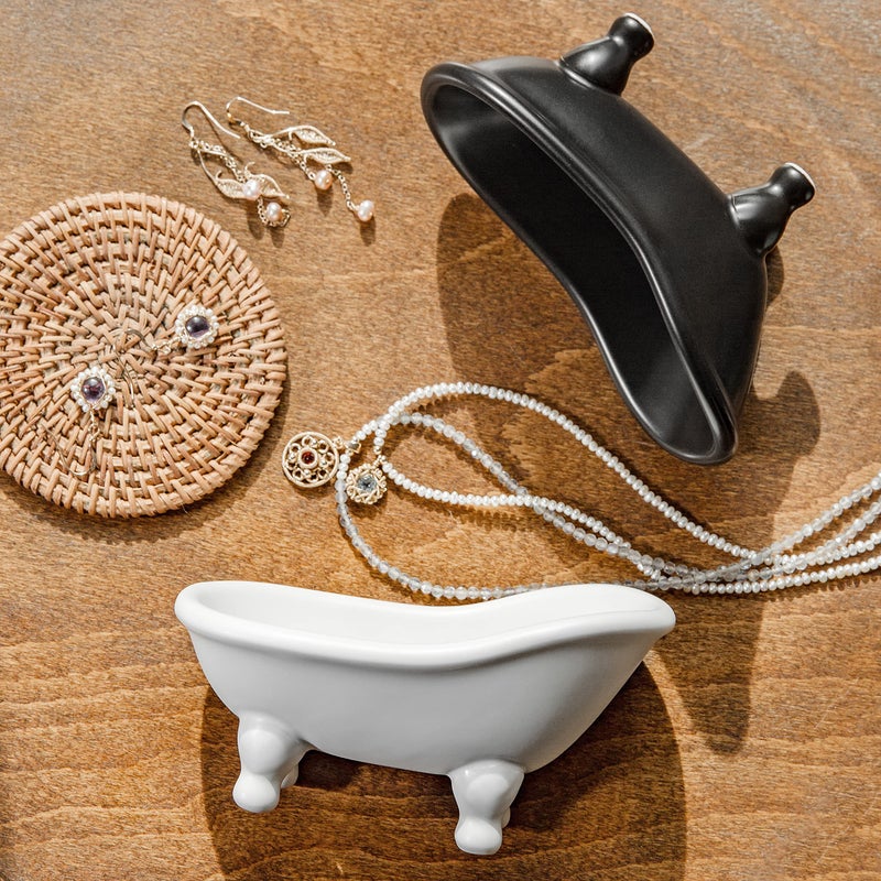 dodococa 1piece 5.6"" White Ceramic Mini Bathtub Soap Dish Small Planter Makeup Organizer Container Hamster Bathtub (White) - Image 2